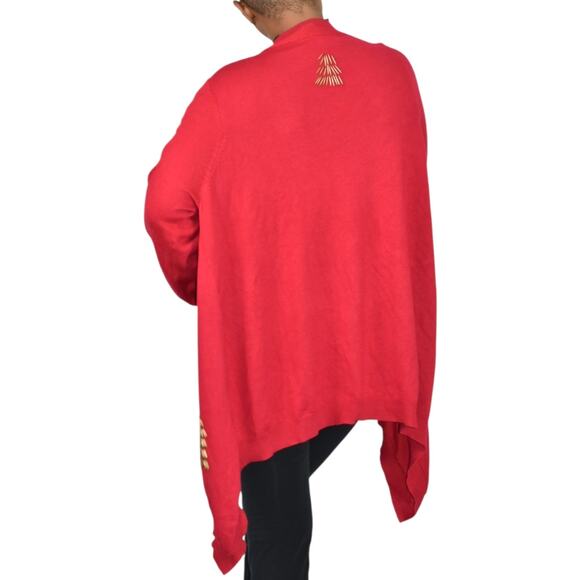 Michael Simon Cardigan Sweater Red Duster Beaded Christmas Asymmetric Plus 1X - Picture 2 of 15